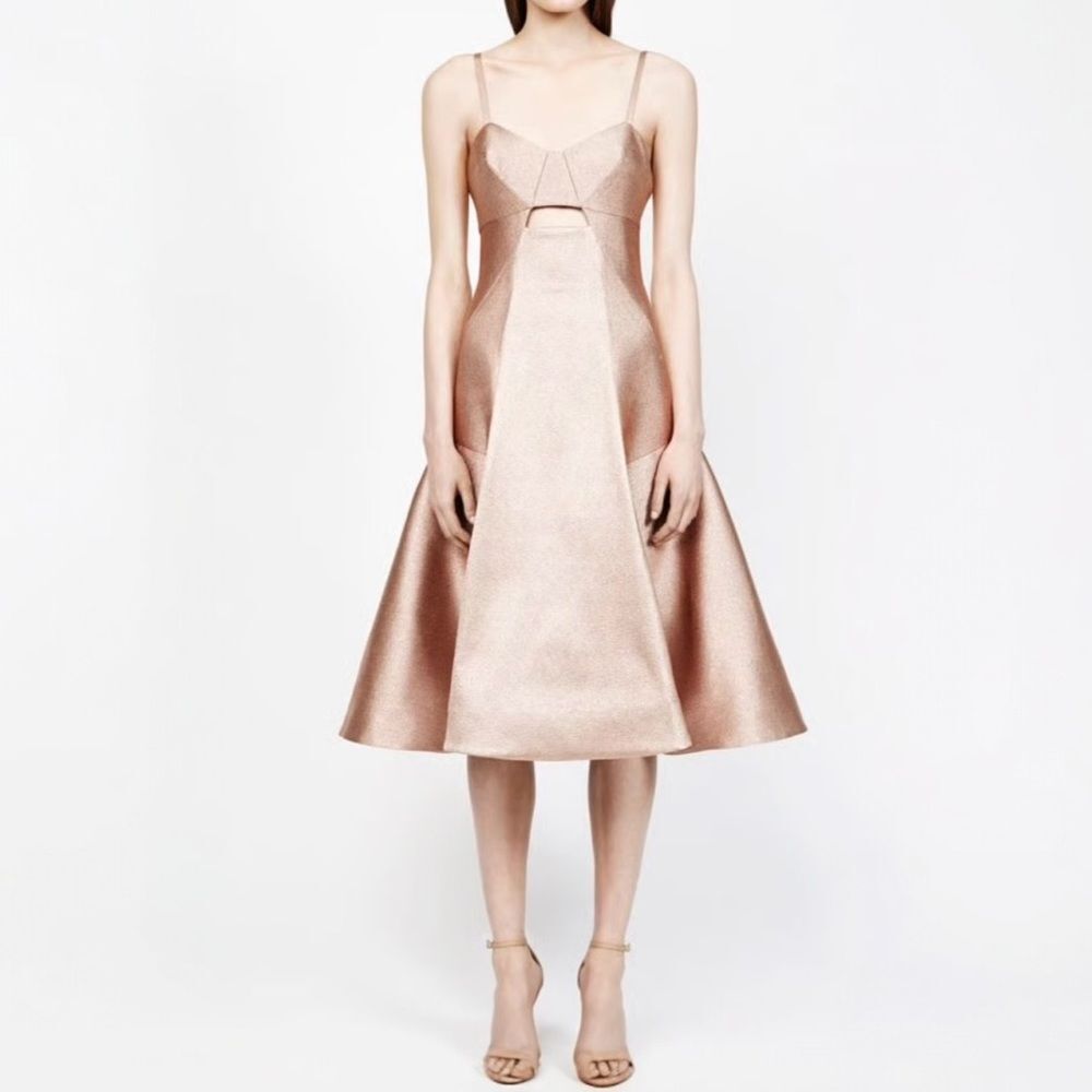 Jonathan Simkhai Cutout Arrow Metallic Rose Fit & Flare Dress Midi Size 4 Formal